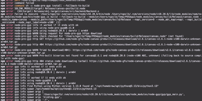 Install canvas on Mac M1 (Apple Silicon): command failed node-pre-gyp install --fallback-to-build
