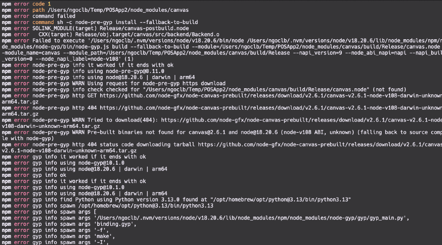 Install canvas on Mac M1 (Apple Silicon): command failed node-pre-gyp install --fallback-to-build