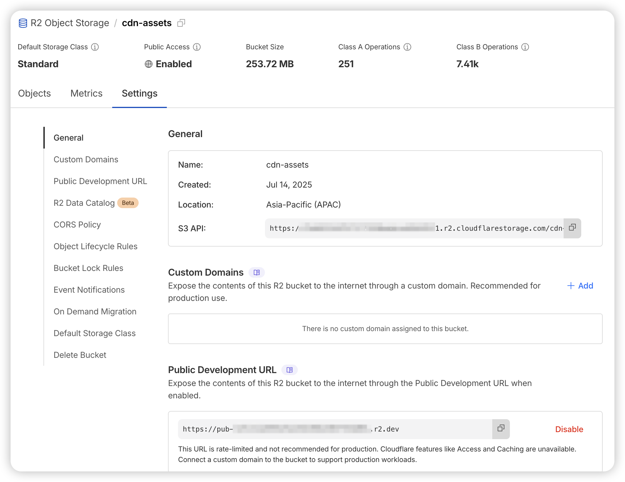 Cloudflare R2 public development URL toggle